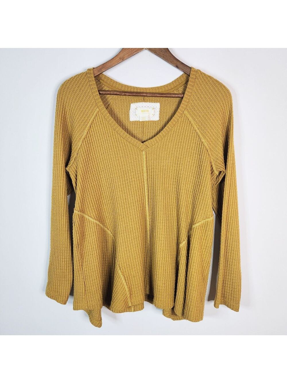 Anthropologie Maeve Gold Harley Pullover V Neck Thermal Top Size Small Boho